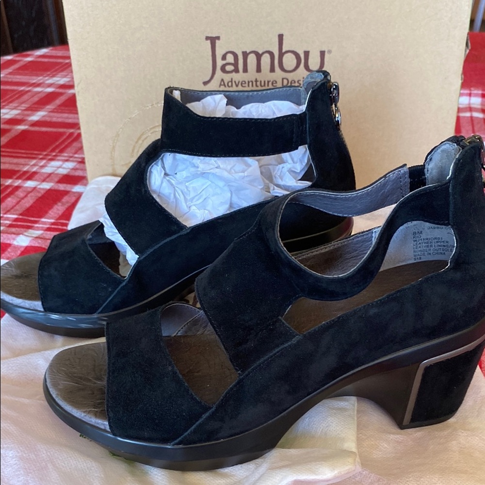 Jambu Black Open-Toe Heeled Platform Dressy Suede Sandals